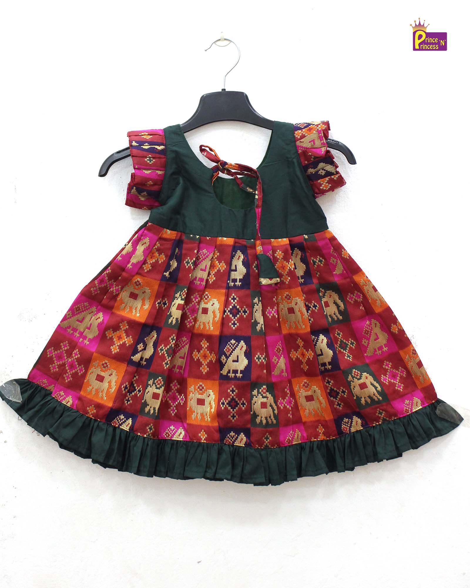 Kids Green with Red Raw Silk Frock LF839 - Prince N Princess