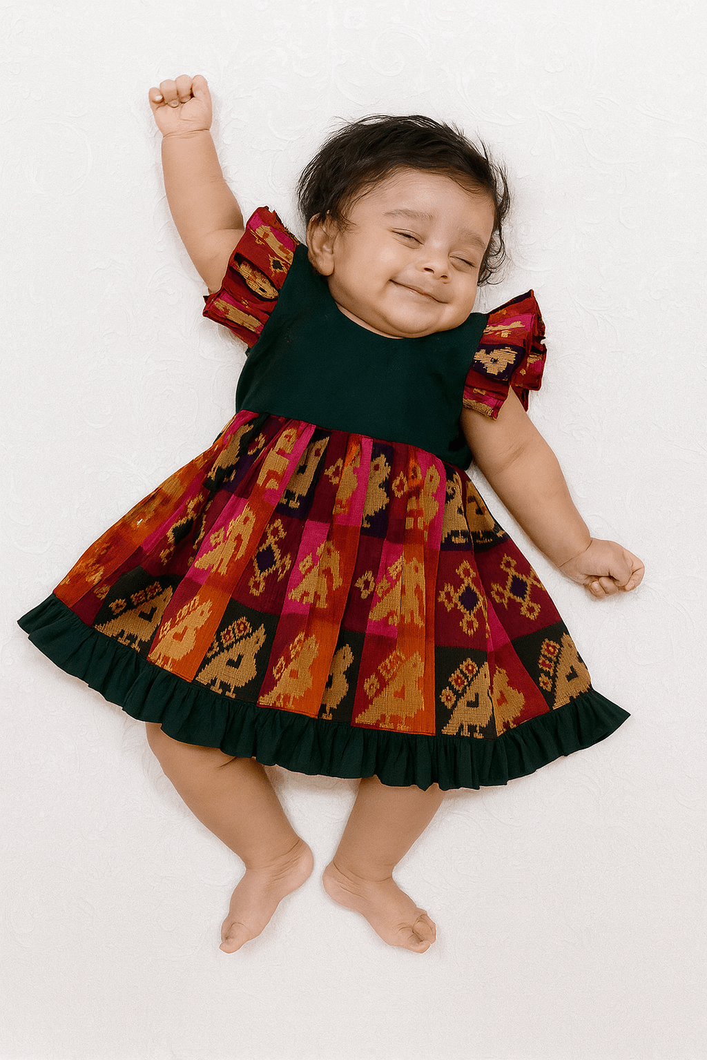 Kids Green with Red Raw Silk Frock LF839 - Prince N Princess