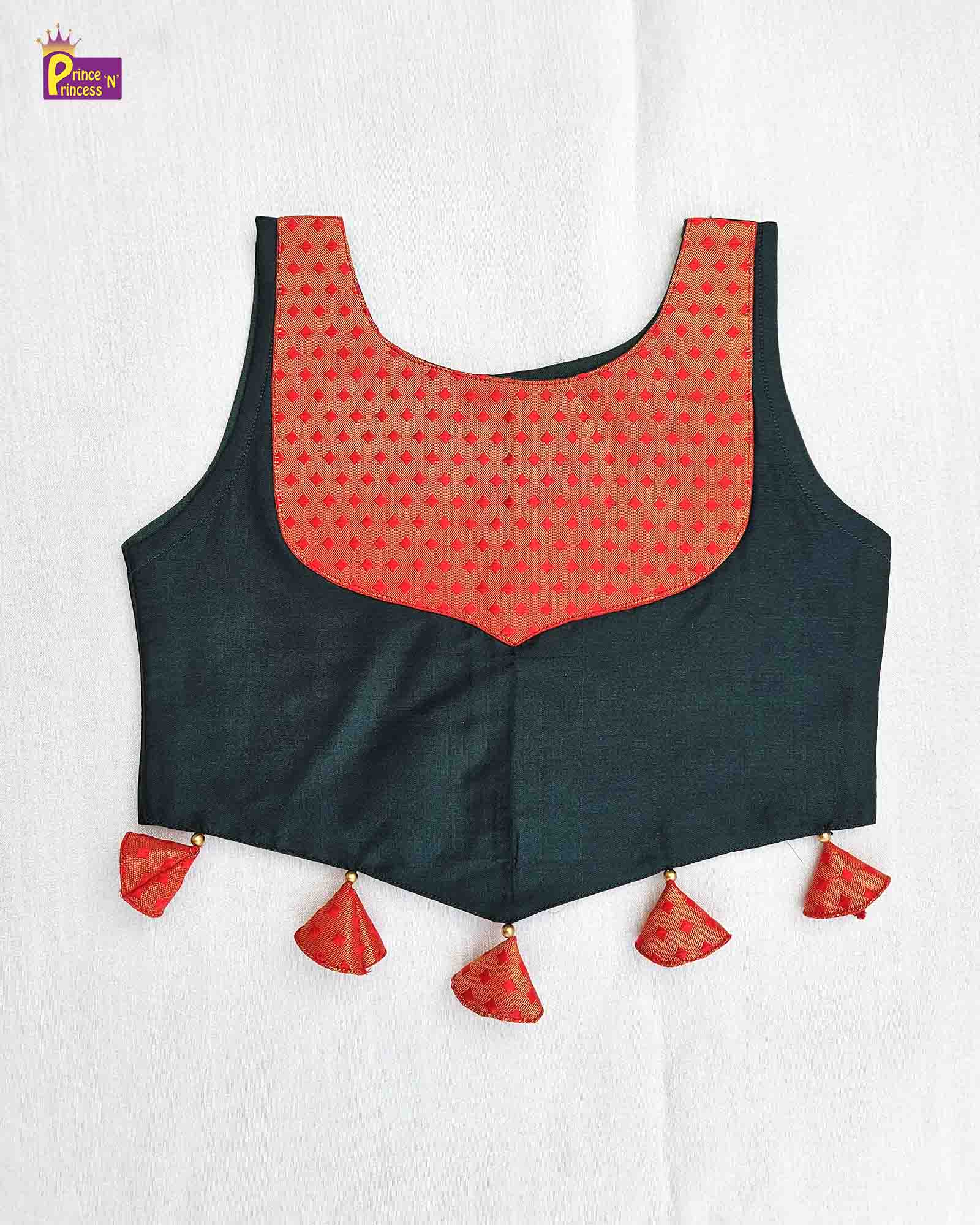 Kids Green With Red Trendy Pattu pavadai PPP1480 - Prince N Princess