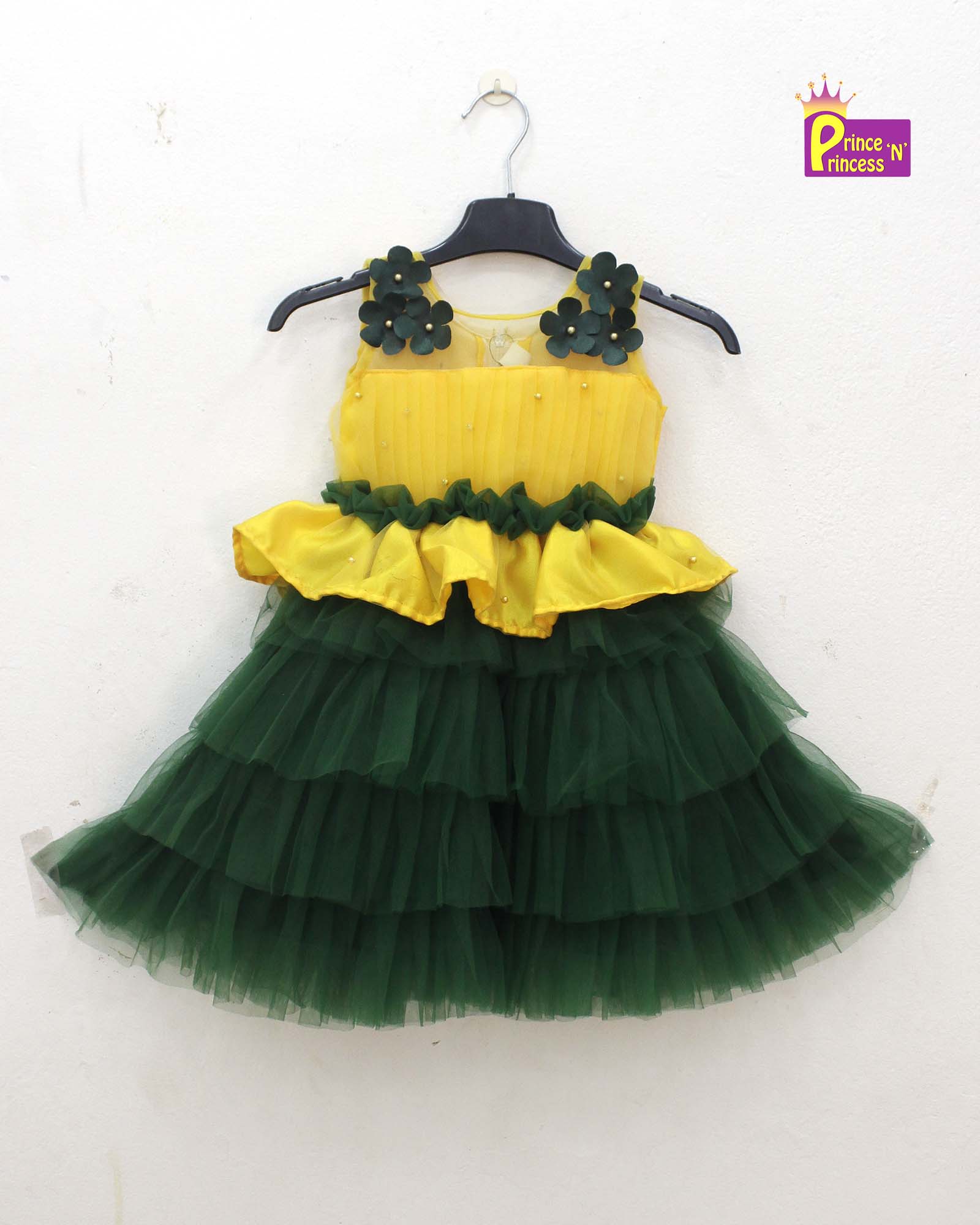 Kids Green with Yellow Girls Party Gown BG160 - Prince N Princess