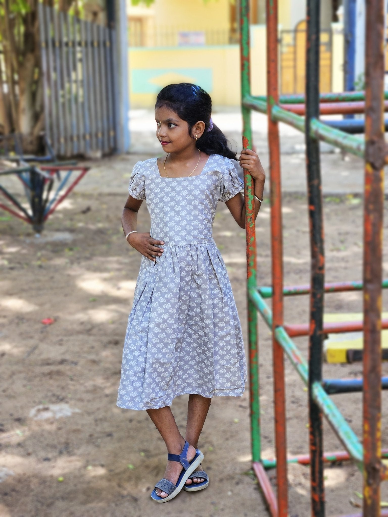 Kids Grey Cotton Frock CF298 - Prince N Princess