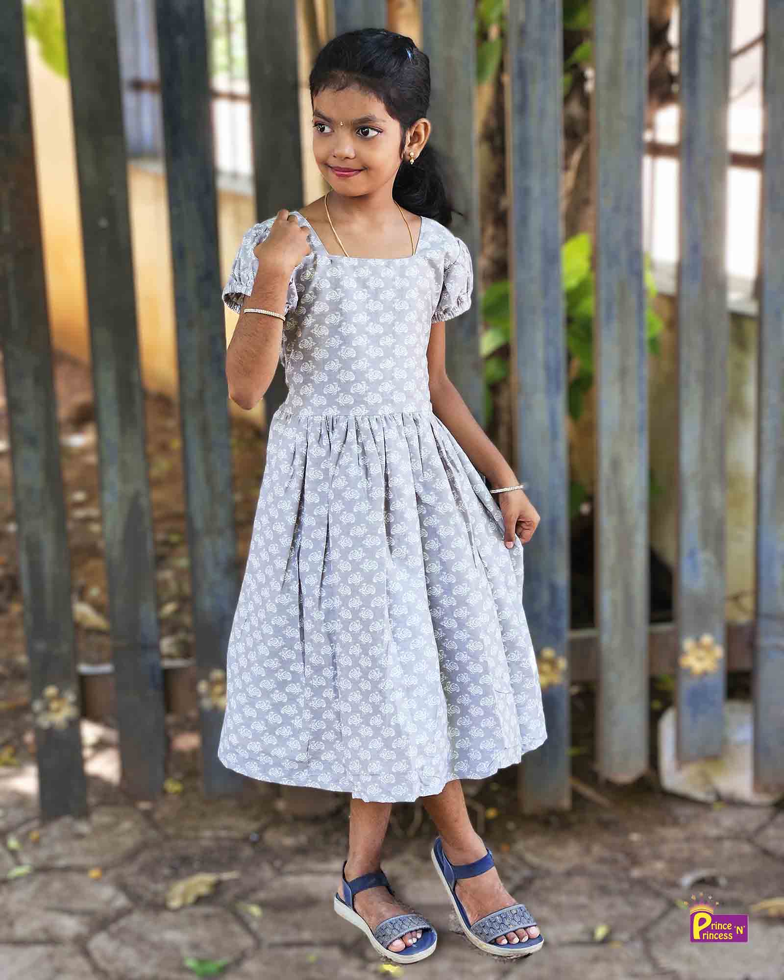 Kids Grey Cotton Frock CF298 - Prince N Princess