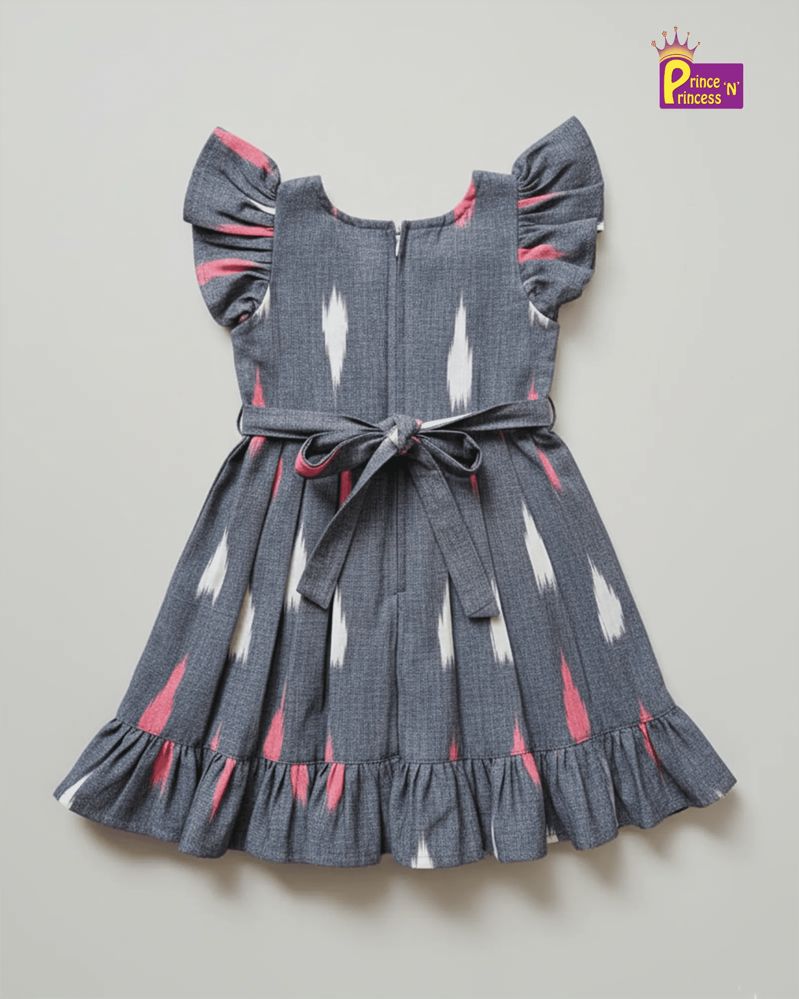 Kids Grey Ikkat Cotton Frock CF389 - Prince N Princess