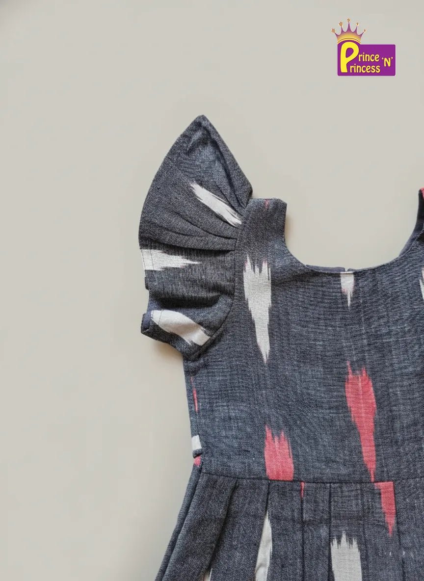 Kids Grey Ikkat Cotton Frock CF389 - Prince N Princess