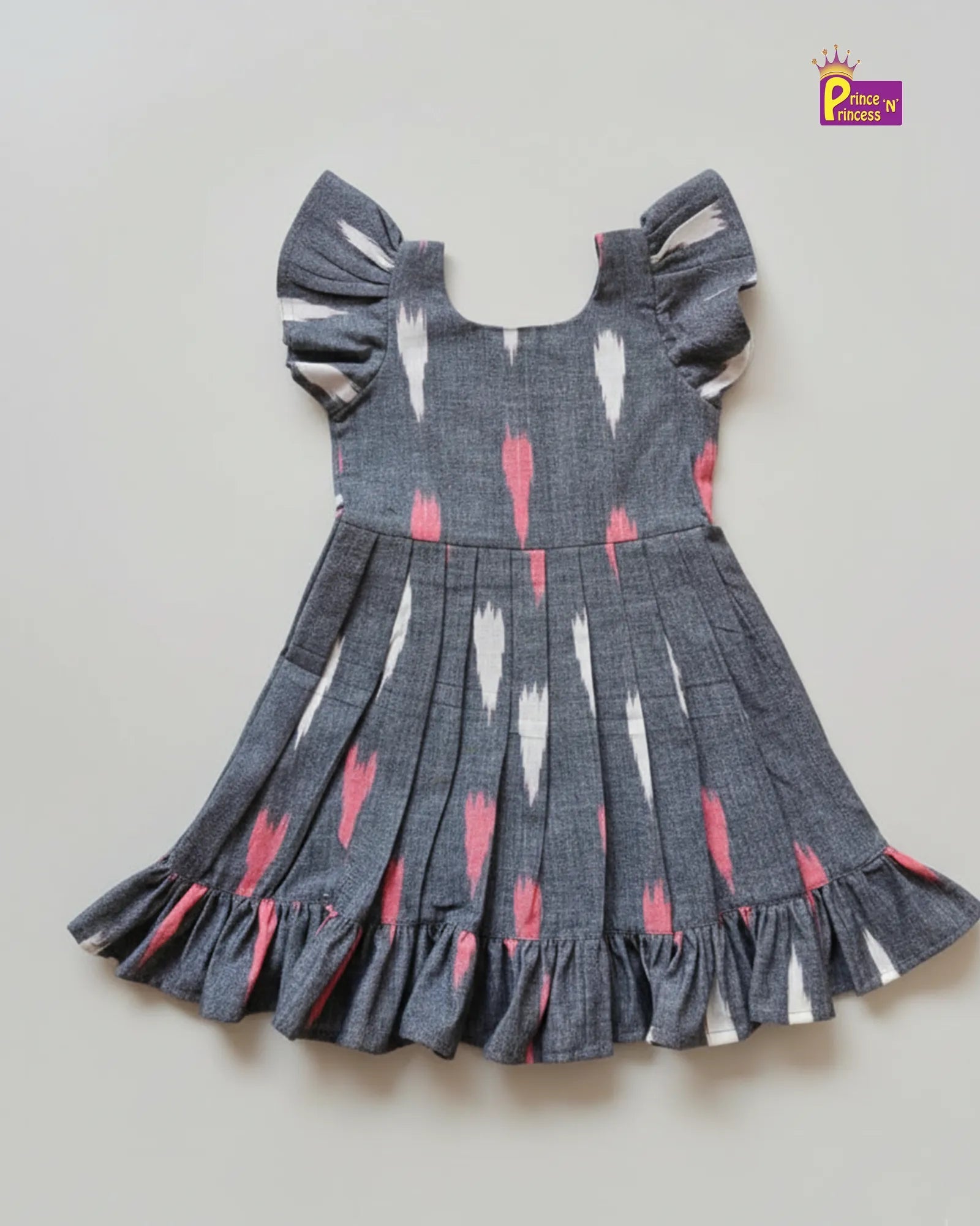 Kids Grey Ikkat Cotton Frock CF389 - Prince N Princess