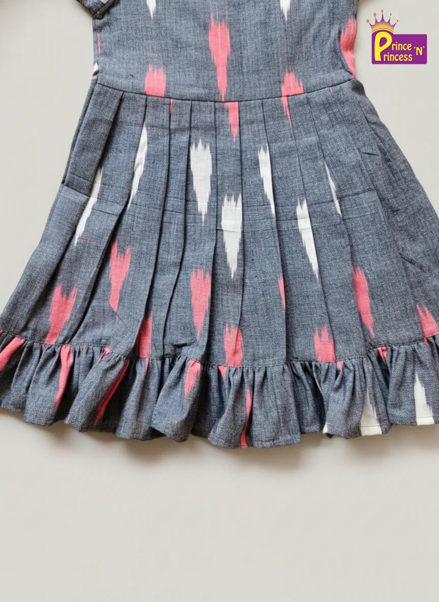 Kids Grey Ikkat Cotton Frock CF389 - Prince N Princess