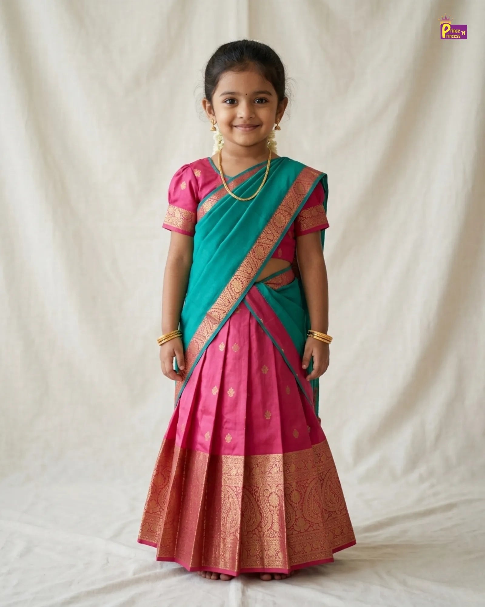 KIds Half Saree or Dhavani for Little Princess in Red with Green HF033 for kids festival wear