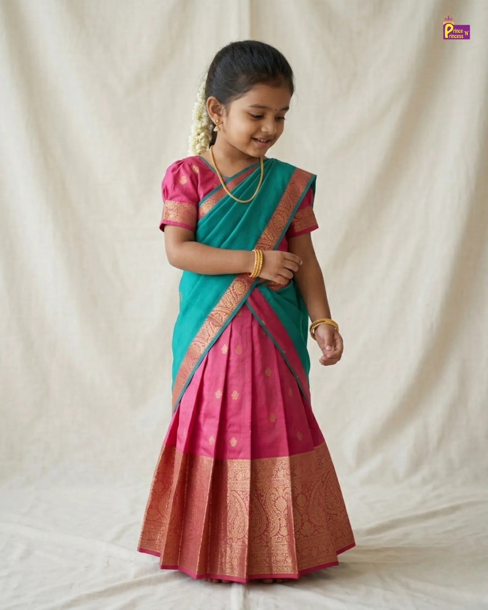 KIds Half Saree or Dhavani for Little Princess in Red with Green HF033 for kids festival wear