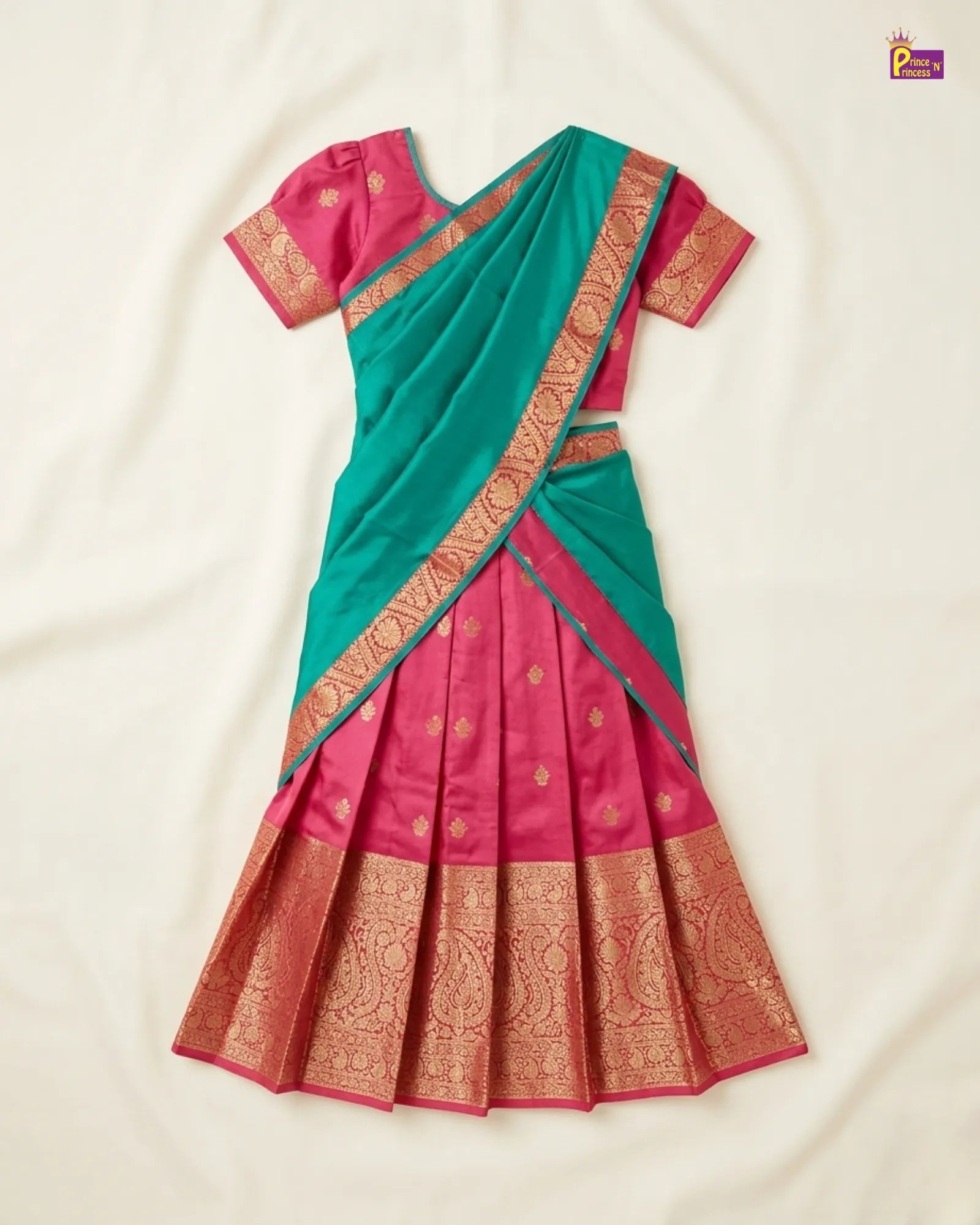 KIds Half Saree or Dhavani for Little Princess in Red with Green HF033 for kids festival wear