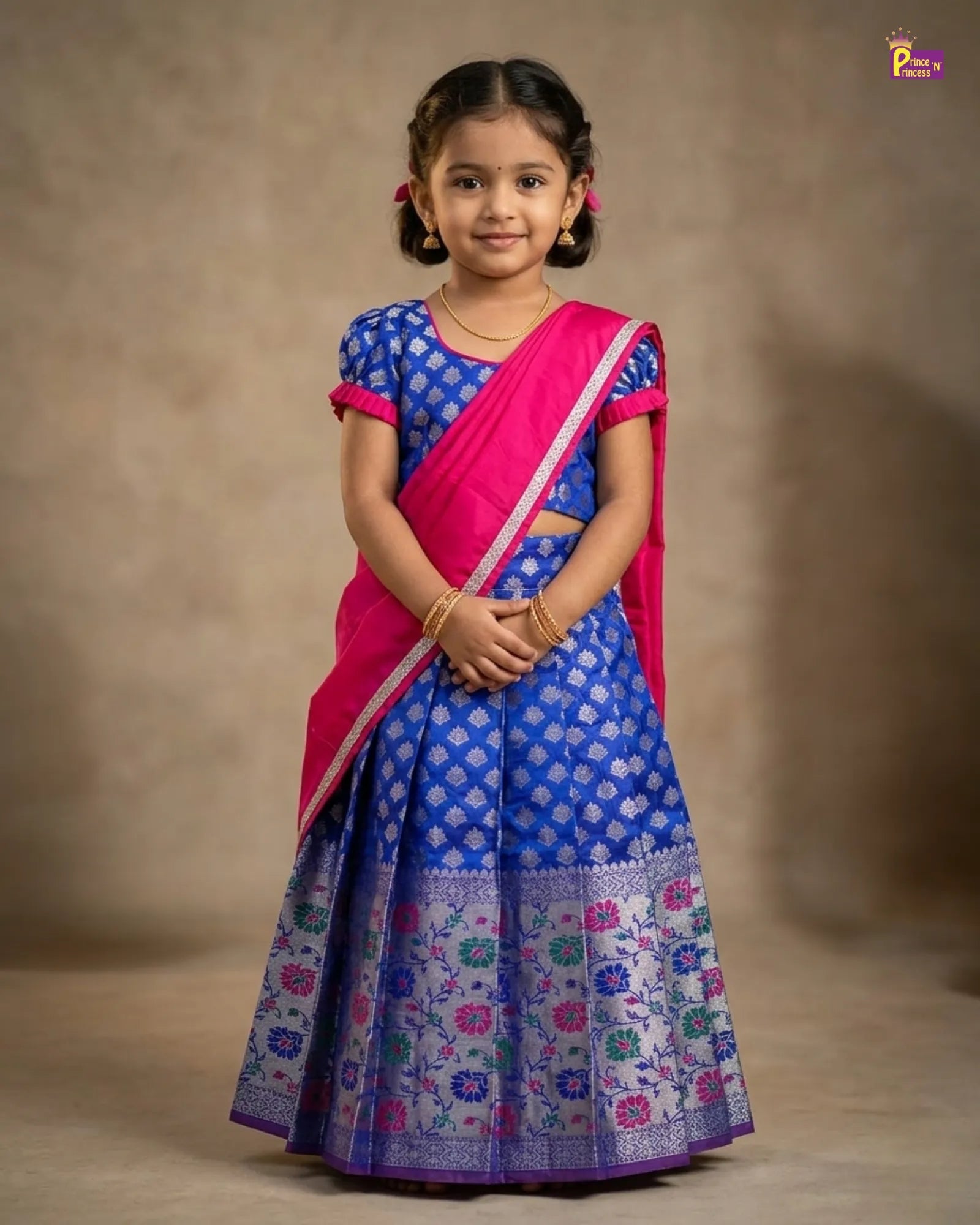 KIds Half Saree or Dhavani for Little Princess in Red with Green HF047 for kids festival wear