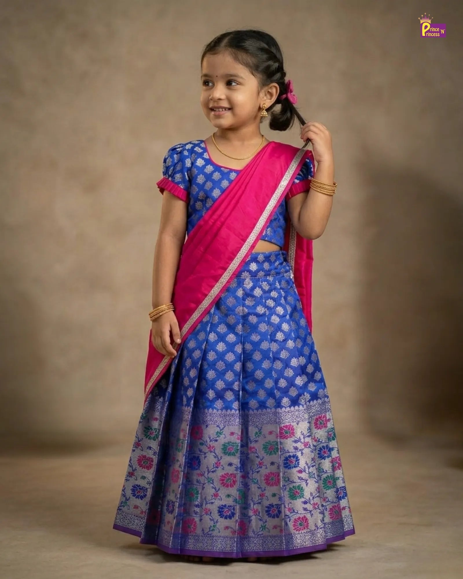 KIds Half Saree or Dhavani for Little Princess in Red with Green HF047 for kids festival wear
