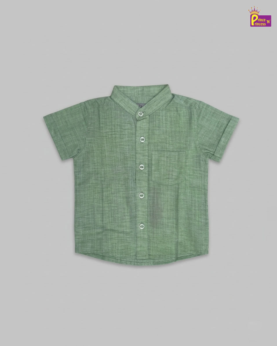 Kids Half Sleeve Chinese Color Cotton Shirt in Pista Green ST227 - Prince N Princess