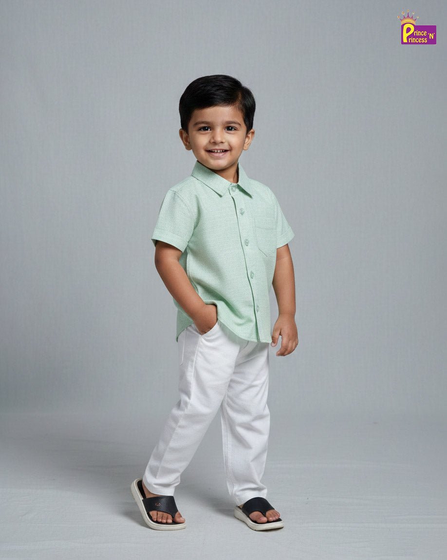 Kids Half Sleeve Cotton Shirt in Pista Green ST226 - Prince N Princess