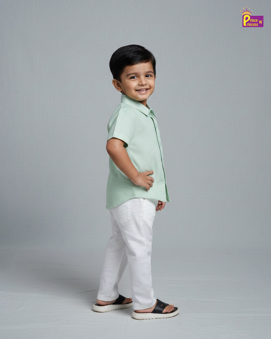 Kids Half Sleeve Cotton Shirt in Pista Green ST226 - Prince N Princess