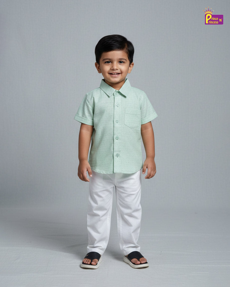 Kids Half Sleeve Cotton Shirt in Pista Green ST226 - Prince N Princess