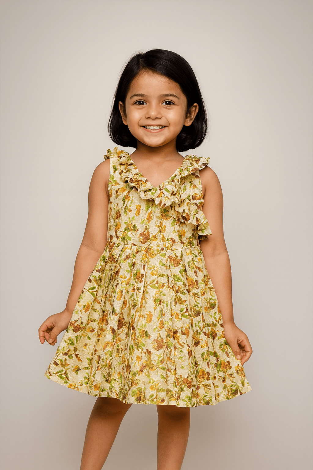 Kids Halfwhite With Green Printed Cotton Frock CF371 - Prince N Princess