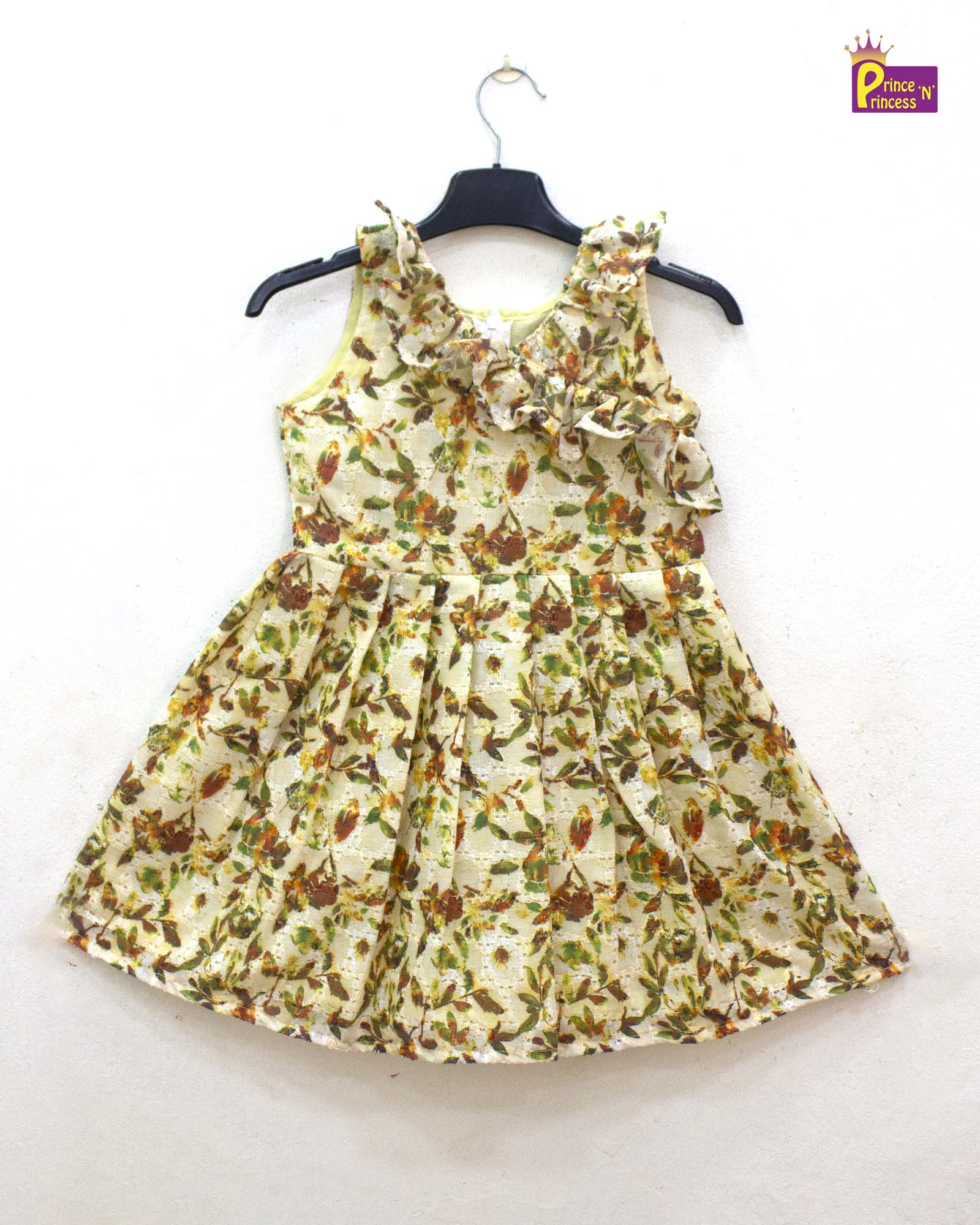 Kids Halfwhite With Green Printed Cotton Frock CF371 - Prince N Princess