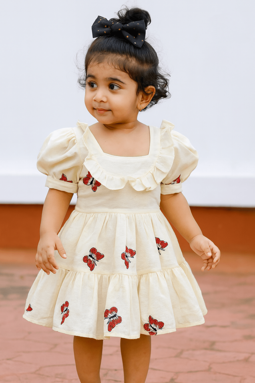 Kids Halfwhite With Red Printed Butterfly Cotton Frock CF370 - Prince N Princess