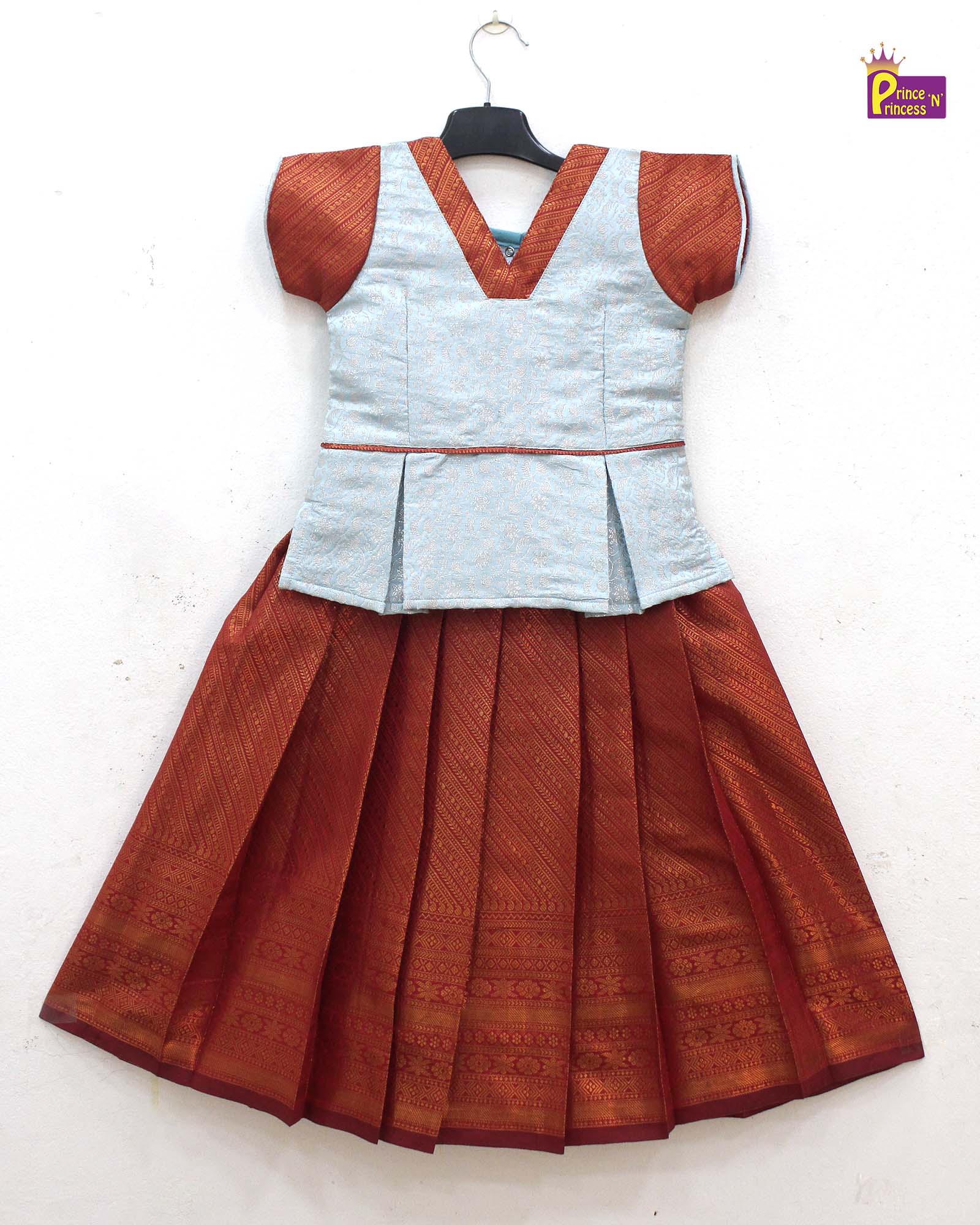 Kids Ice Blue with Copper Traditional Pattupavadai PPP1792 - Prince N Princess