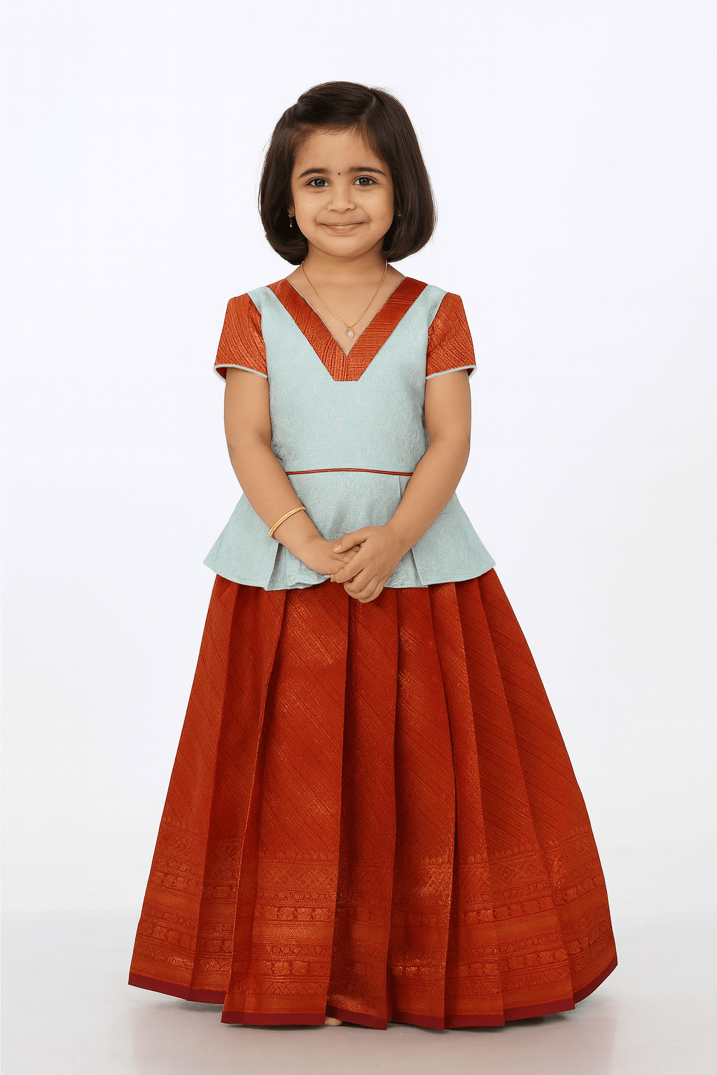 Kids Ice Blue with Copper Traditional Pattupavadai PPP1792 - Prince N Princess