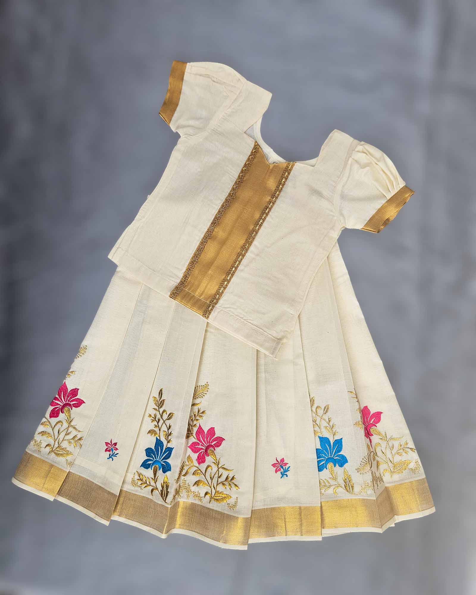 kerala kasavu pattu pavadai embroidery skirt festival dress for girls princenprincess