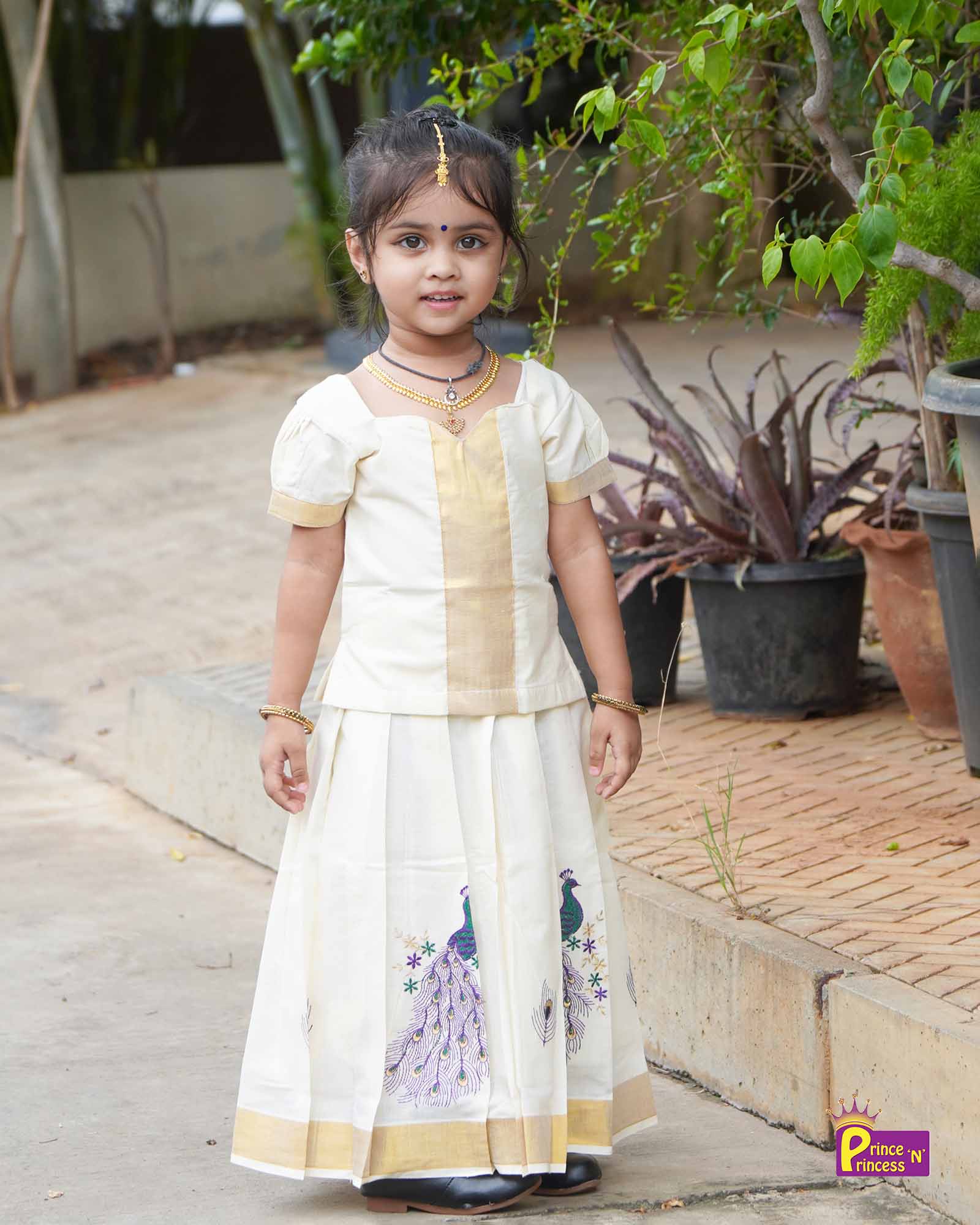 vishu kerala kasavu pattu pavadai peacock printed skirt festival dress for girls princenprincess