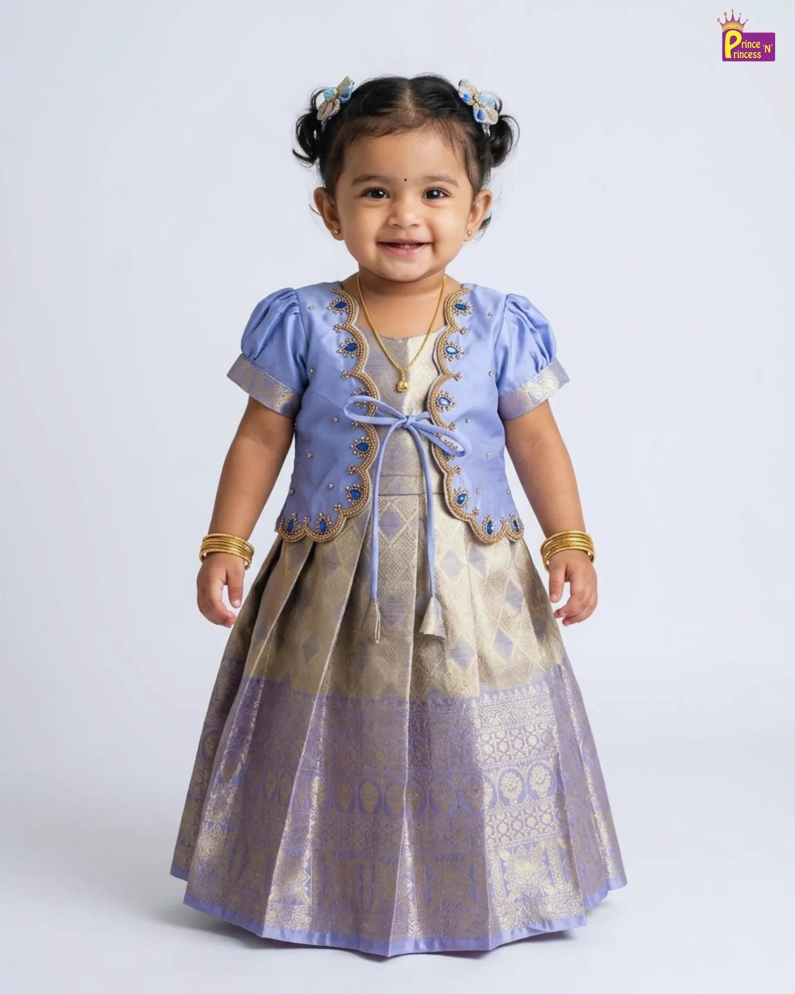 Kids Lavender Traditional Coat Type Aari Work Long gown