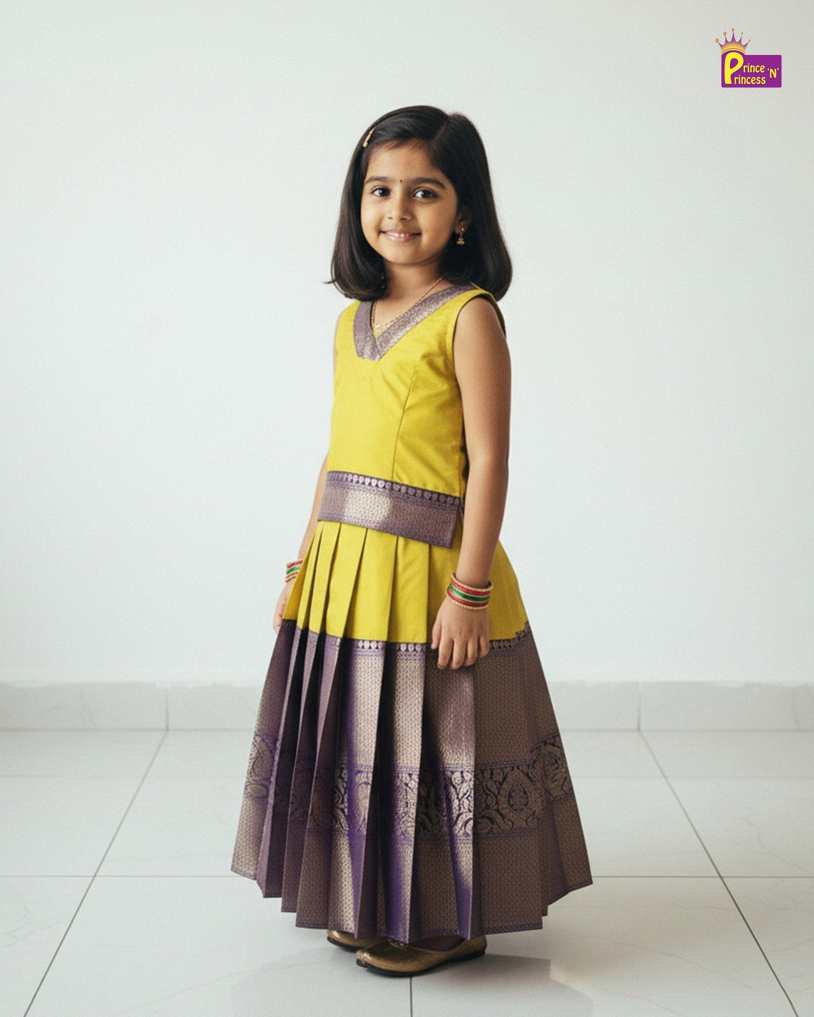 Kids Lemon Green Traditional Pattupavadai PPP1932 - Prince N Princess