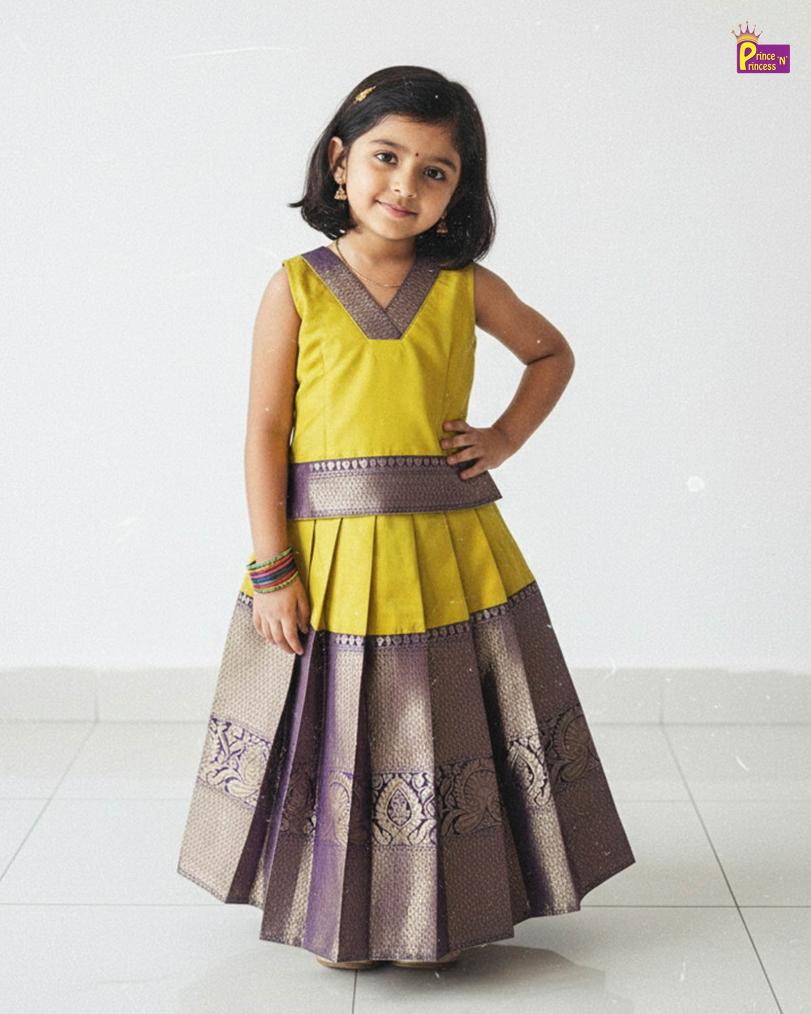 Kids Lemon Green Traditional Pattupavadai PPP1932 - Prince N Princess