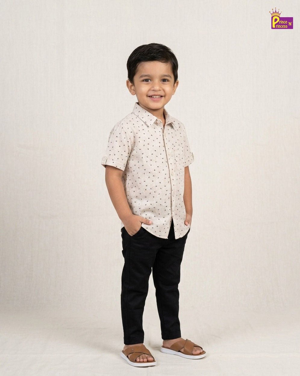 Kids Light Beige with Printed Shirt ST034 for kids festival wear