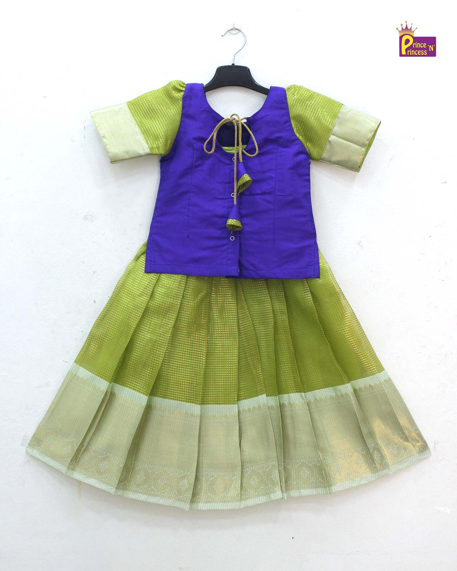light green purple pattu pavadai puff sleeve festival dress princenprincess