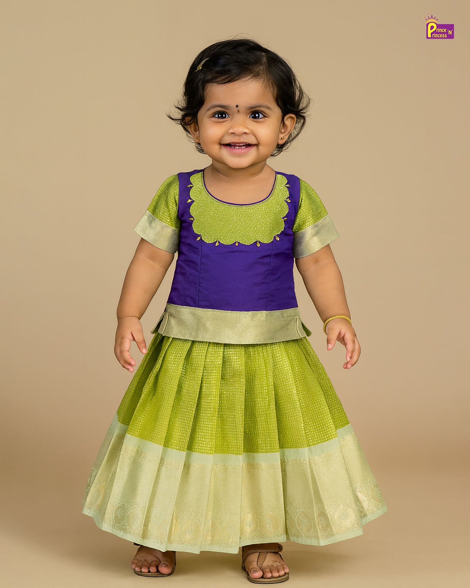 Kids Light Green with purple Traditional Pattupavadai PPP1703 - Prince N Princess