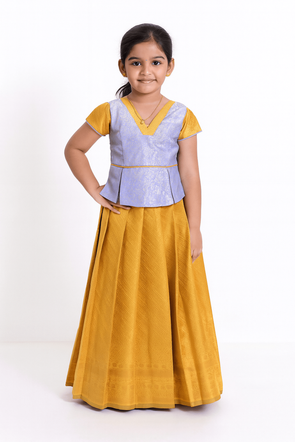 Kids Little Purple with Mango Yellow Traditional Pattupavadai PPP1794 - Prince N Princess