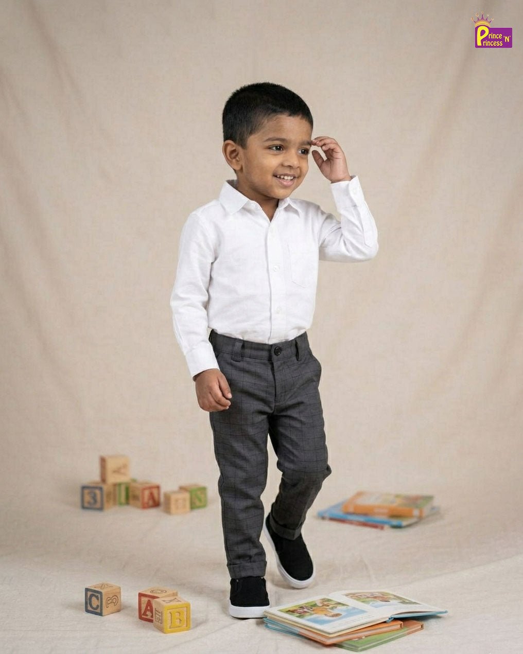 Kids Lycra Full Length Pant in Dark Grey PT025 - Prince N Princess