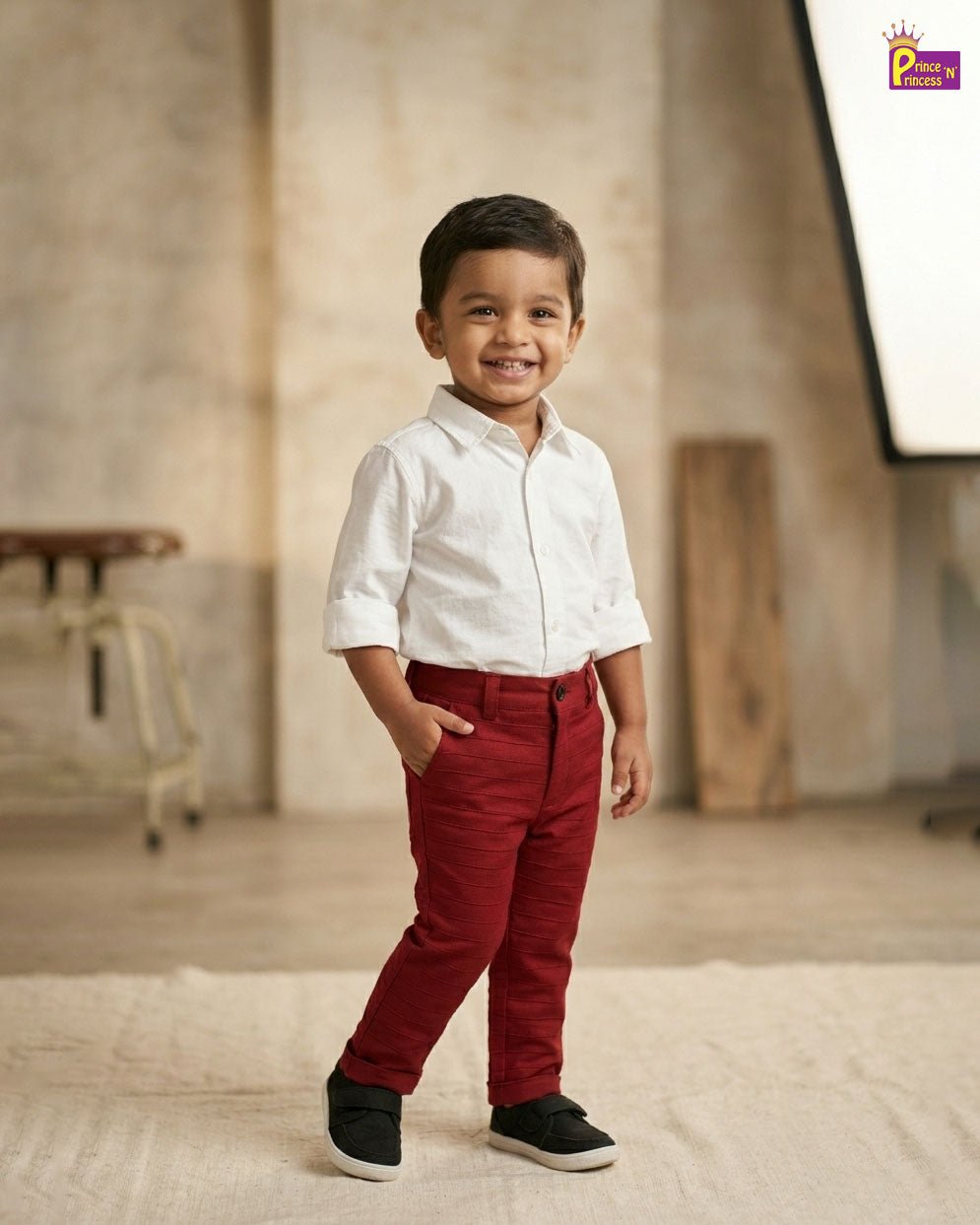 Kids Lycra Full Length Pant in Maroon PT021 - Prince N Princess