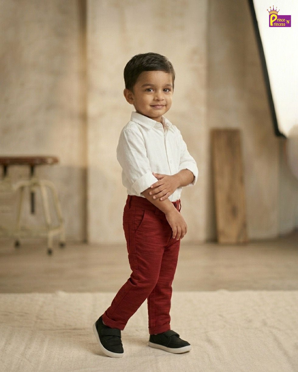 Kids Lycra Full Length Pant in Maroon PT021 - Prince N Princess