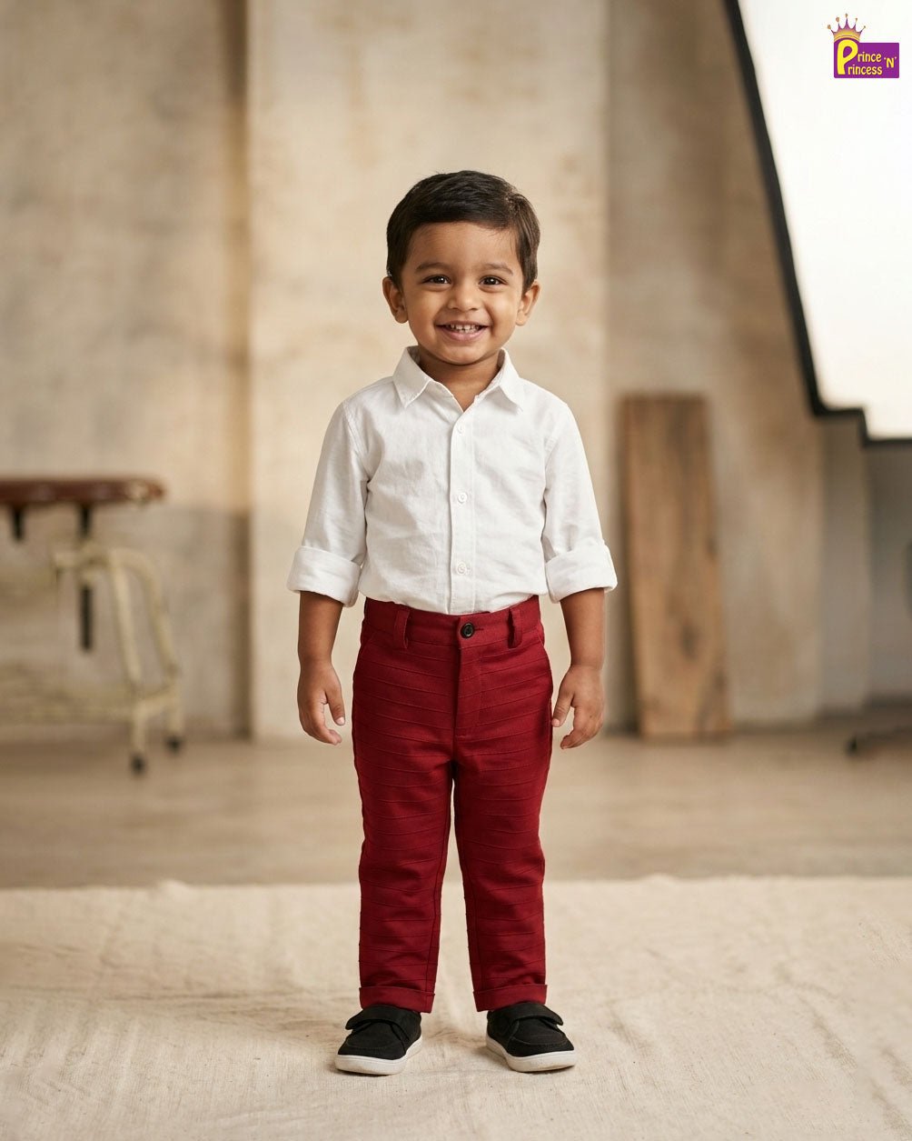Kids Lycra Full Length Pant in Maroon PT021 - Prince N Princess