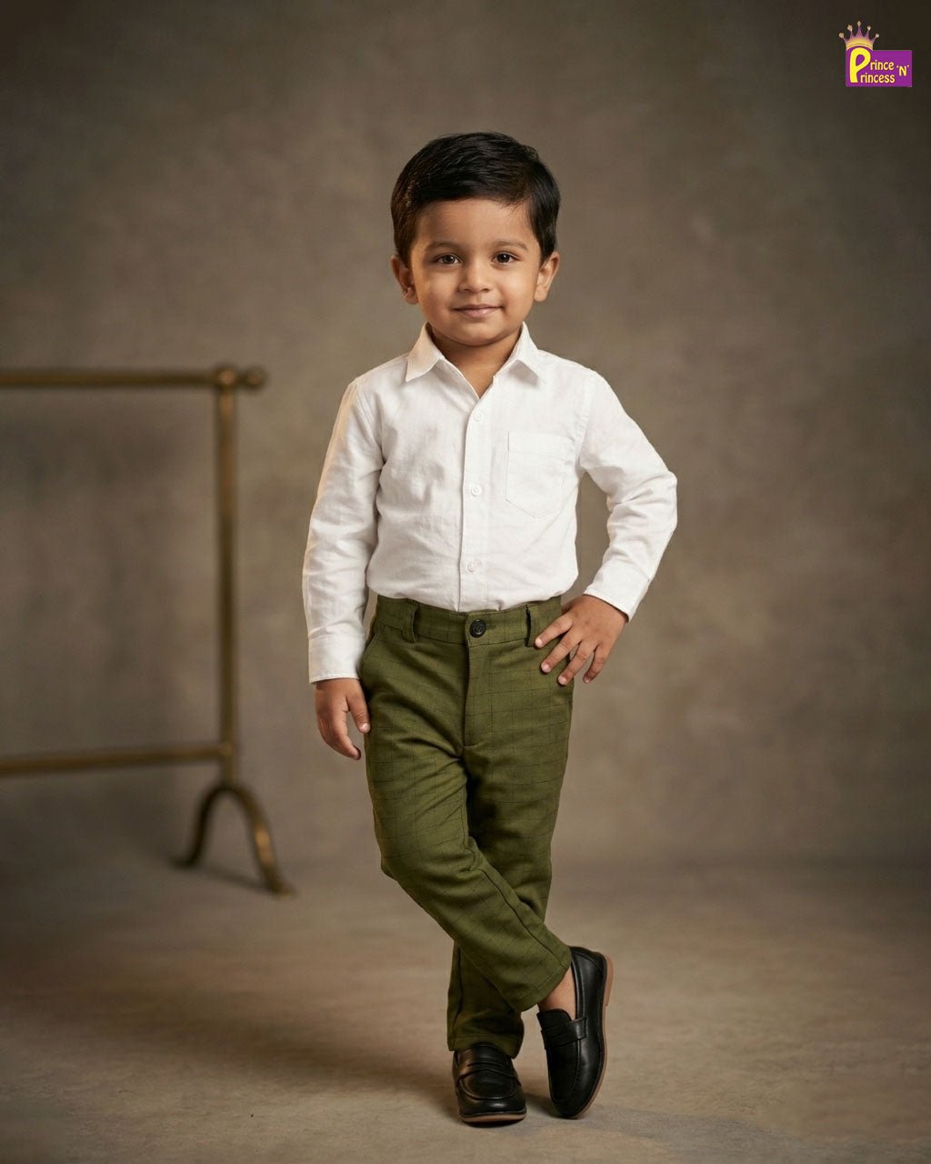 Kids Lycra Full Length Pant in Olive Green PT023 - Prince N Princess