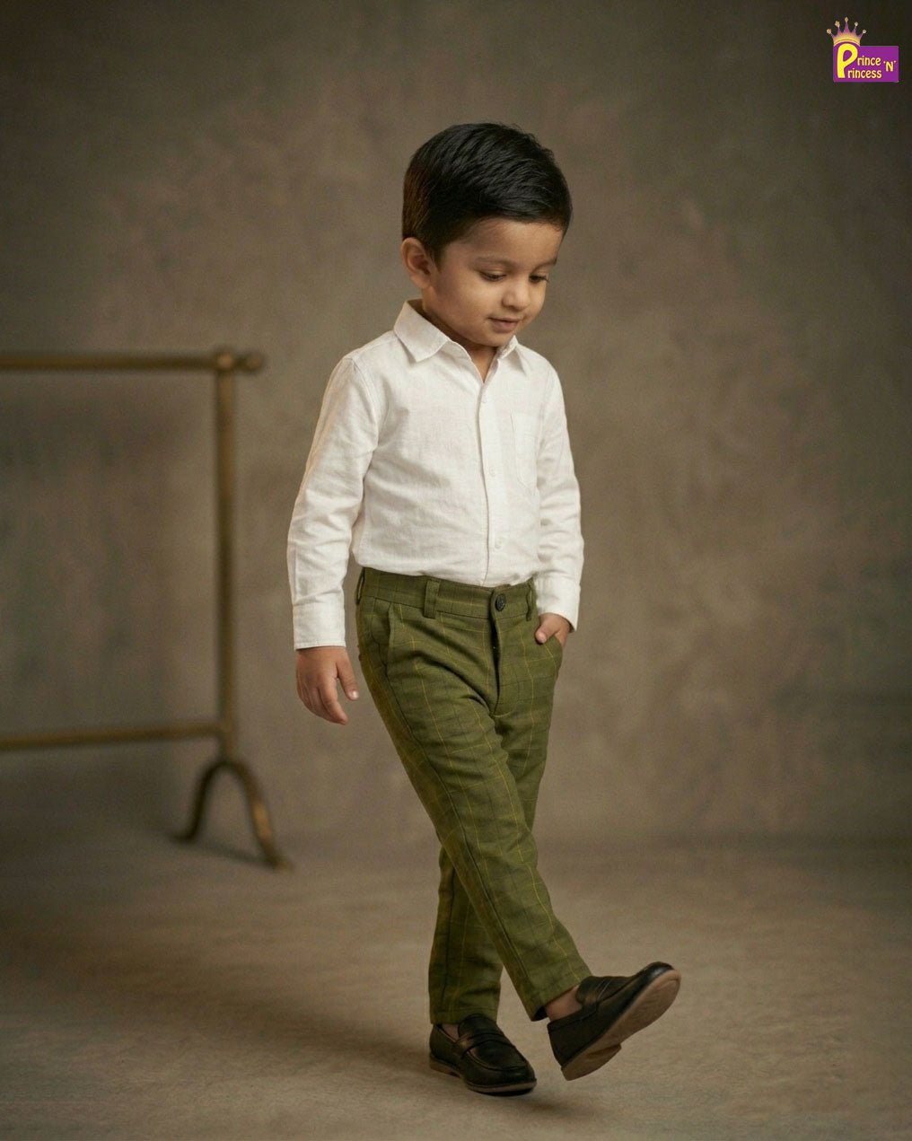 Kids Lycra Full Length Pant in Olive Green PT023 - Prince N Princess