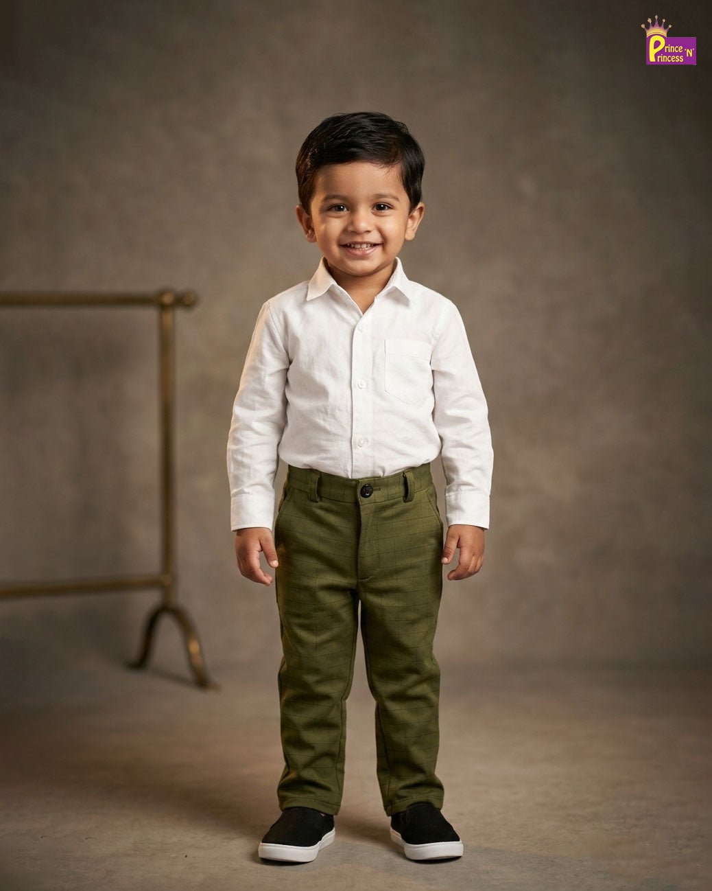 Kids Lycra Full Length Pant in Olive Green PT023 - Prince N Princess