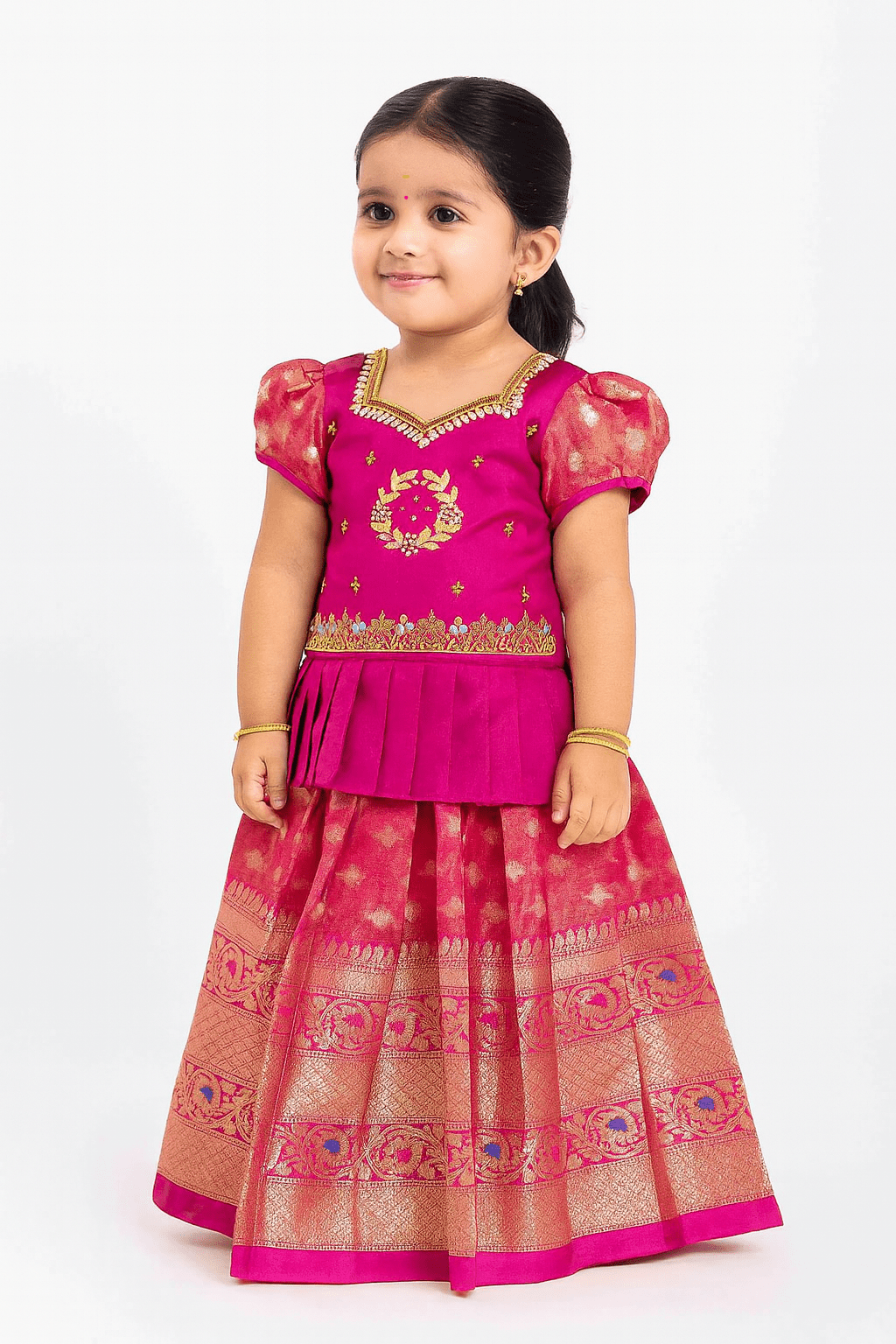 Kids Magenta AARI Work Tissue Designer Pattu Pavadai PPP1286 - Prince N Princess