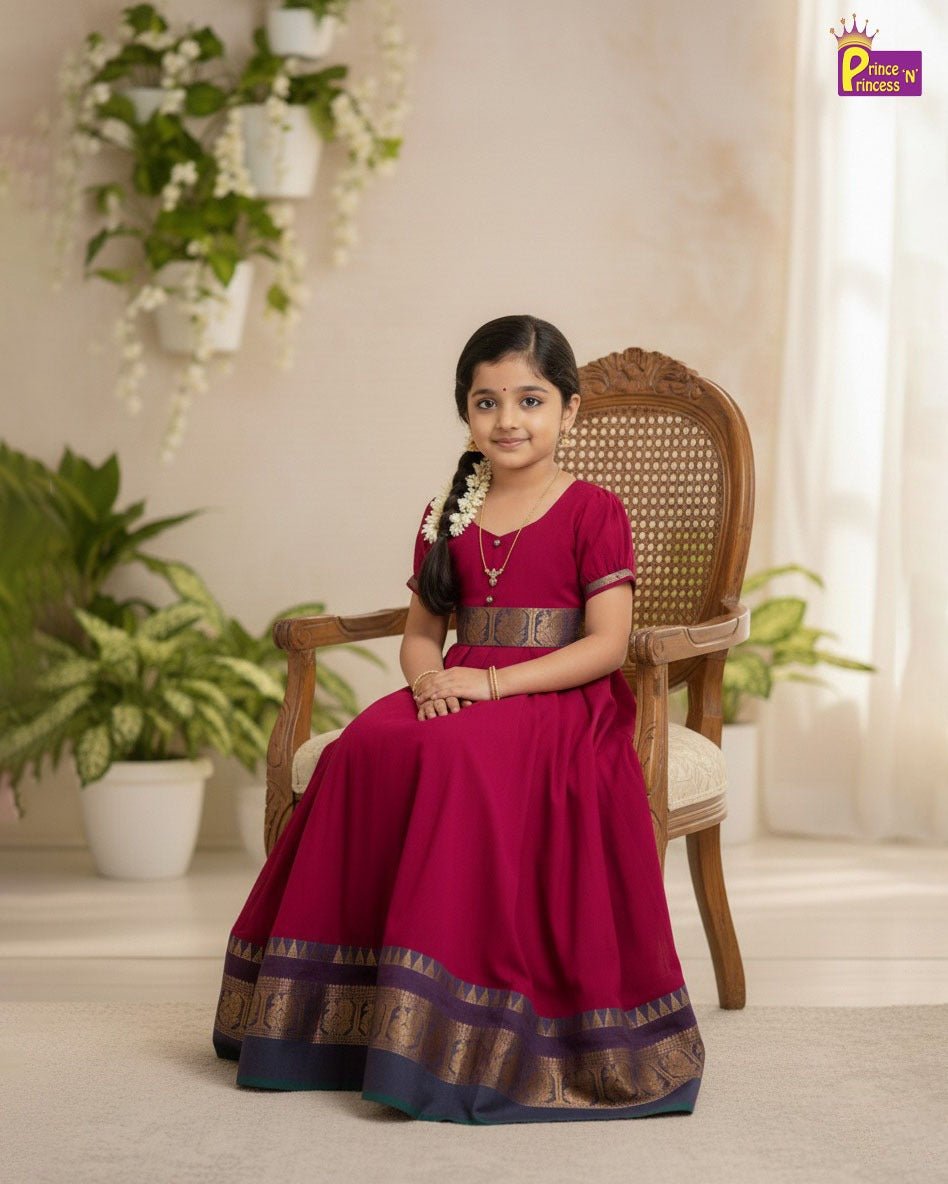 Kids Magenta Chettinad Cotton Gown PG653 - Prince N Princess