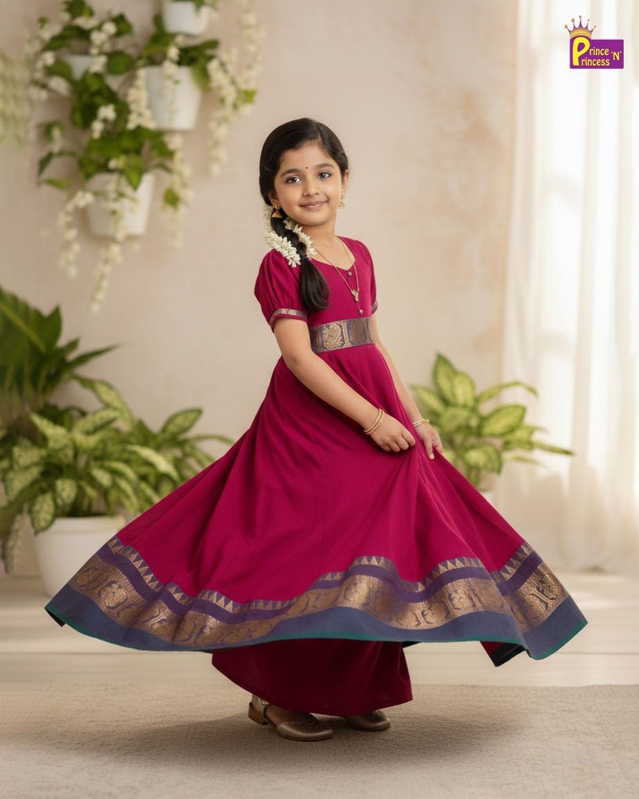 Kids Magenta Chettinad Cotton Gown PG653 - Prince N Princess