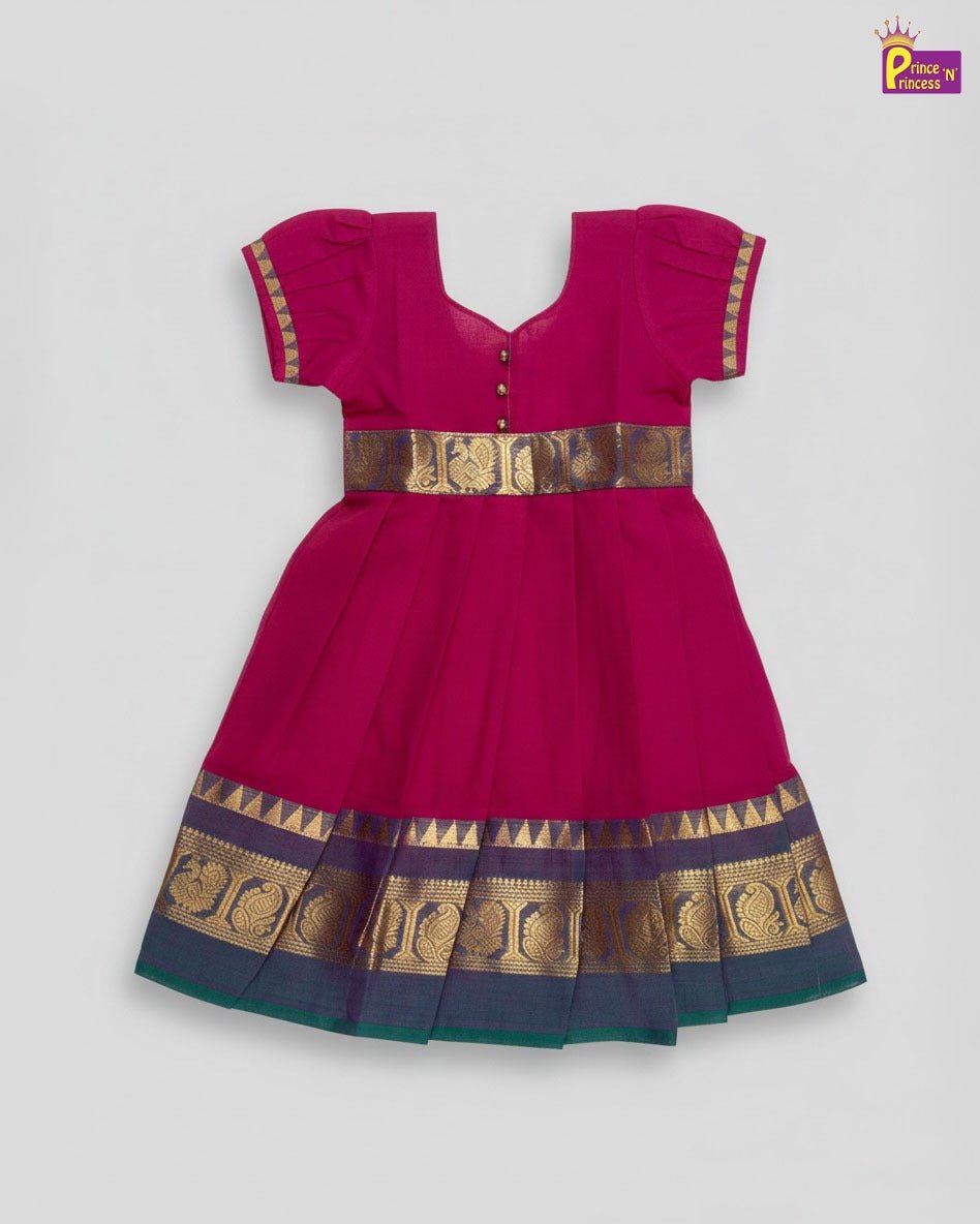Kids Magenta Chettinad Cotton Gown PG653 - Prince N Princess