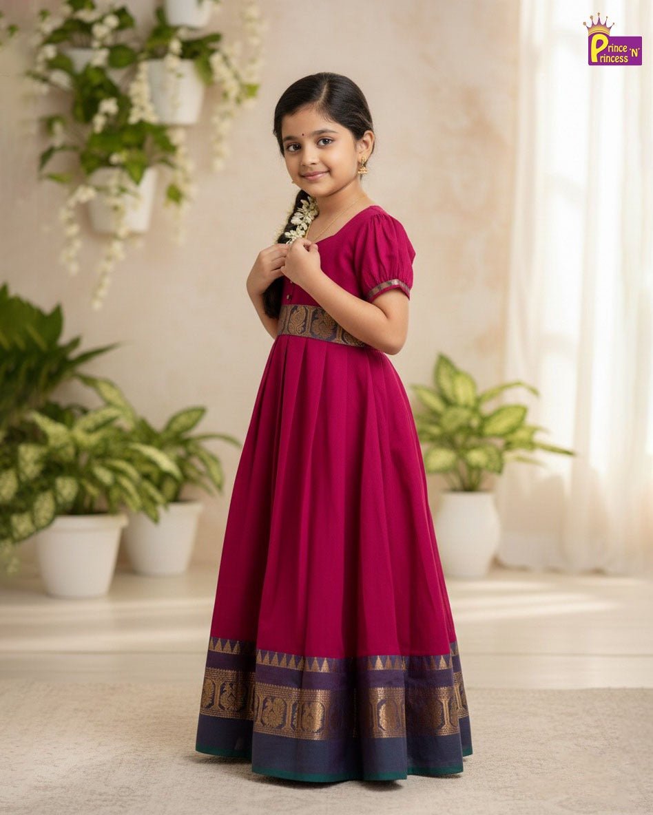 Kids Magenta Chettinad Cotton Gown PG653 - Prince N Princess
