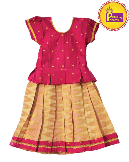 Kids Pink With Peach Traditional Pattupavadai PPP879