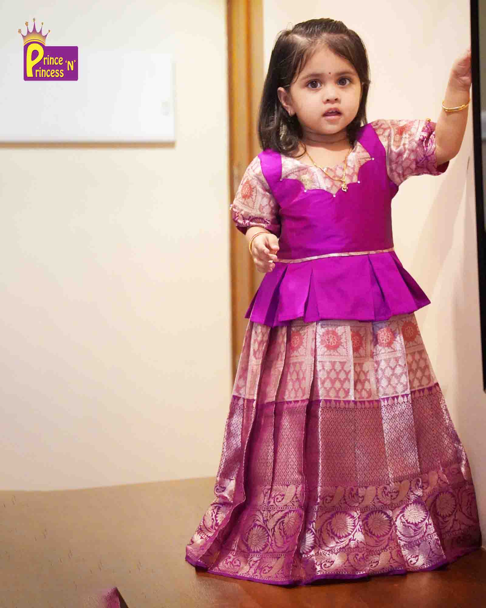 Kids Magenta Tissue Designer Pattu Pavadai PPP1384 - Prince N Princess
