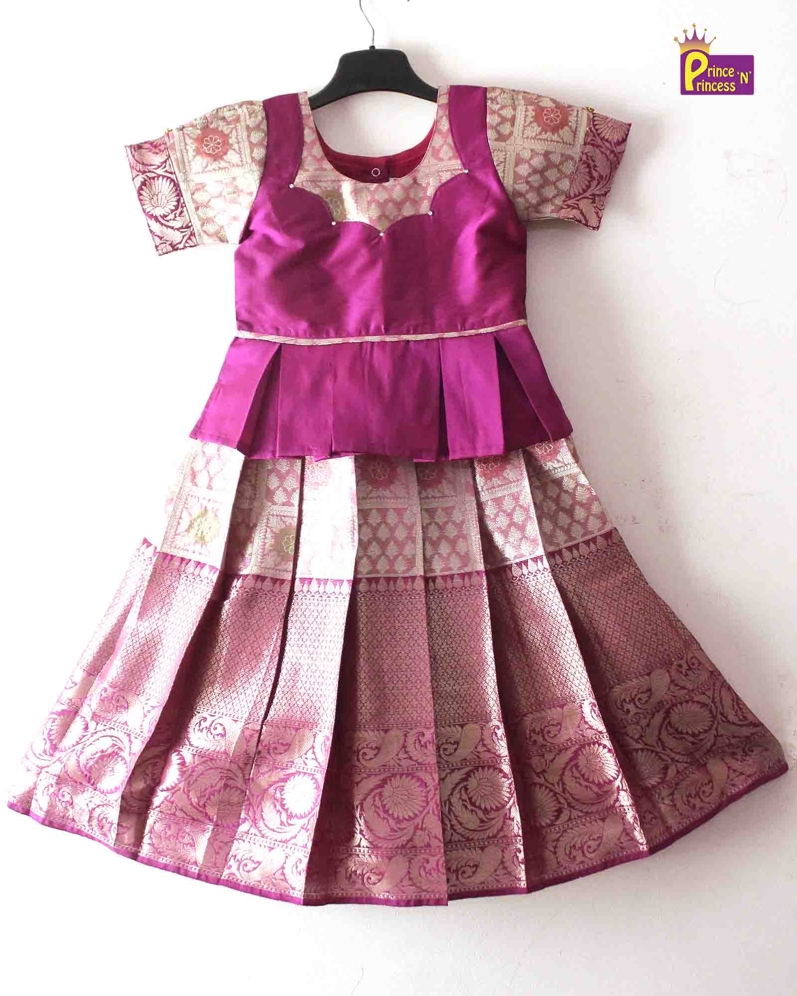 Kids Magenta Tissue Designer Pattu Pavadai PPP1384 - Prince N Princess