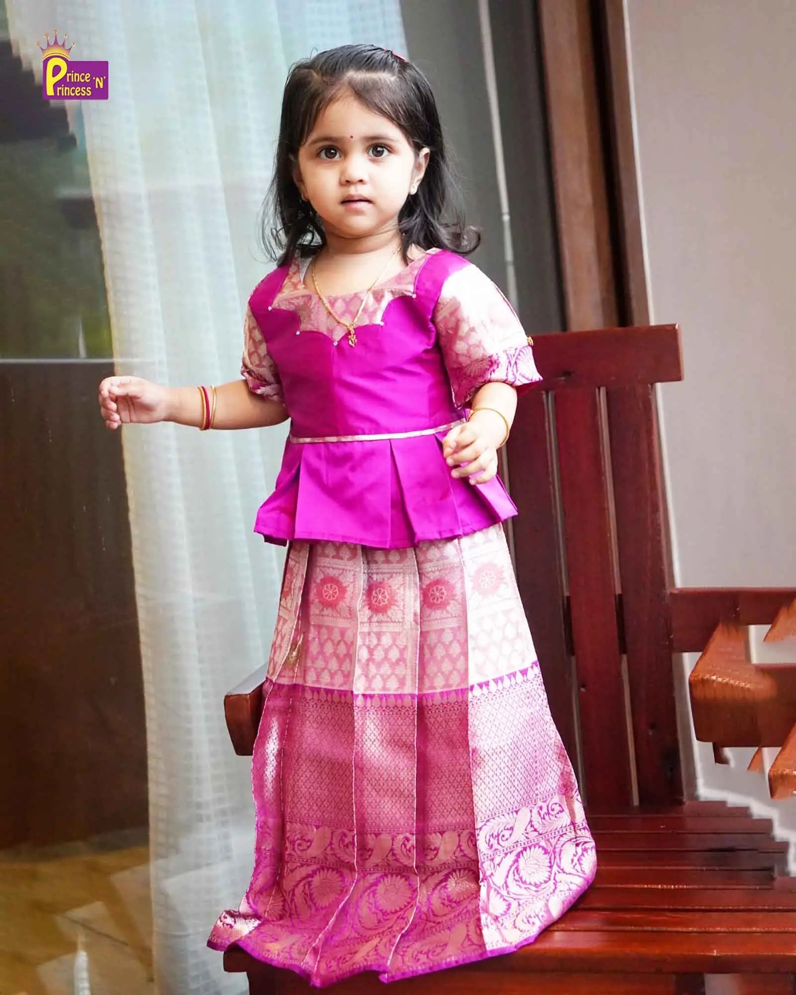Kids Magenta Tissue Designer Pattu Pavadai PPP1384 - Prince N Princess