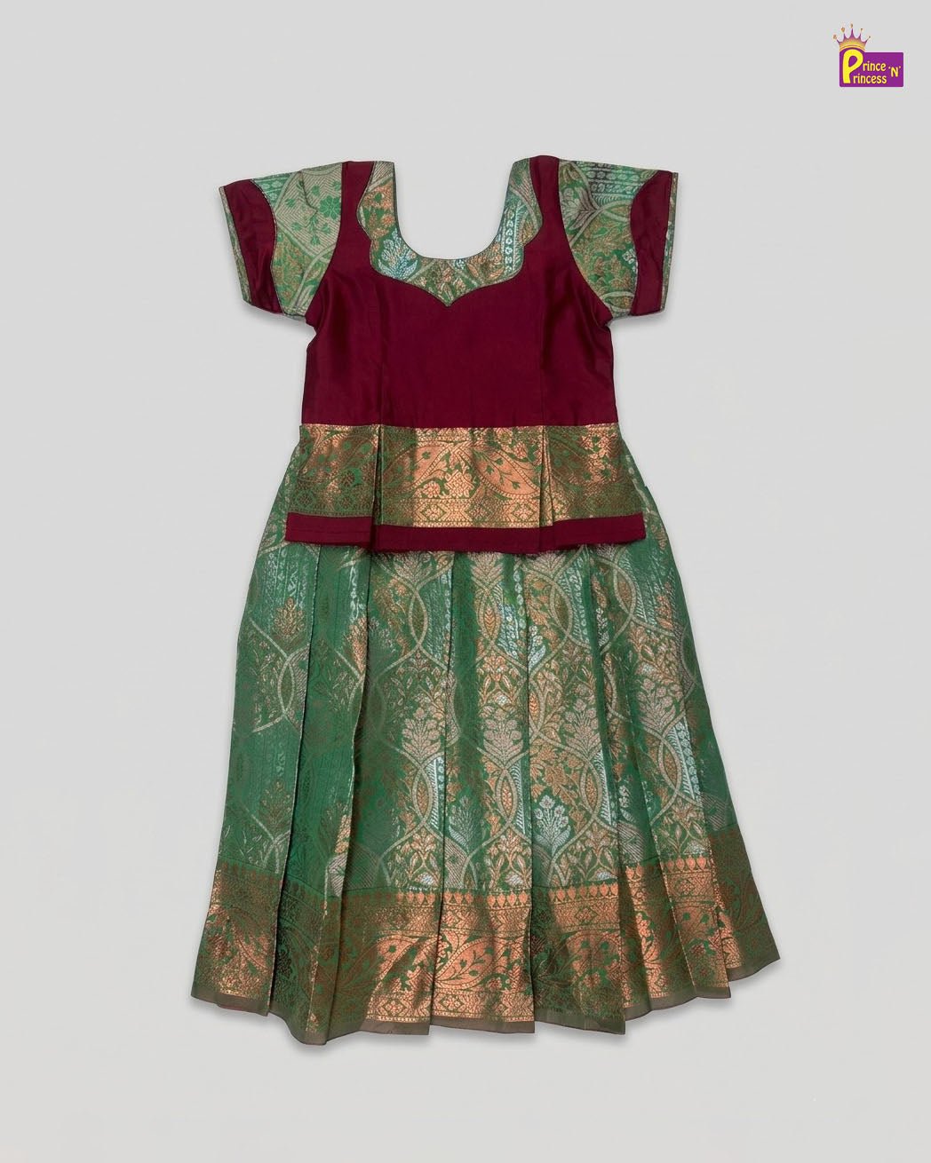 Kids Maroon and Green Designer Pattu Pavadai PPP1398 - Prince N Princess